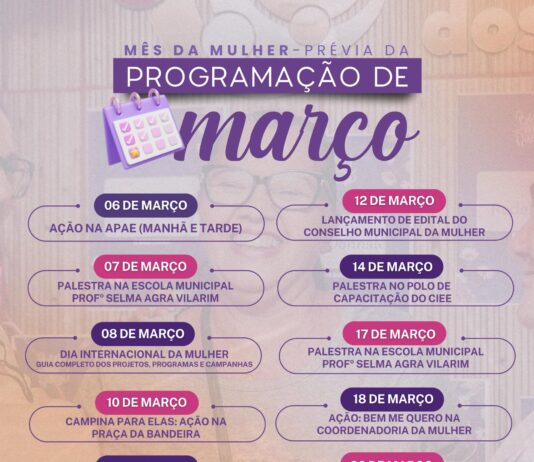 Coordenadoria da Mulher da Prefeitura de Campina Grande divulga programação comemorativa ao Mês da Mulher